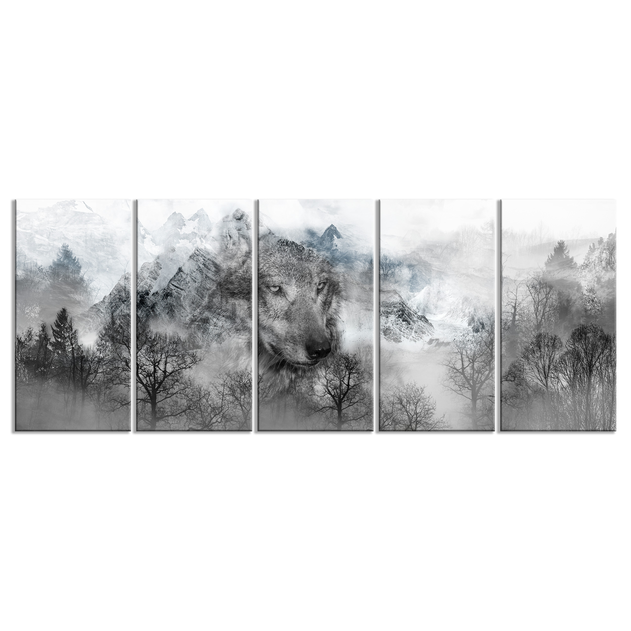 Toile Photos Wolf Nature Forêt Brouillard Art pression peintures murales XXL salon 5 pièces