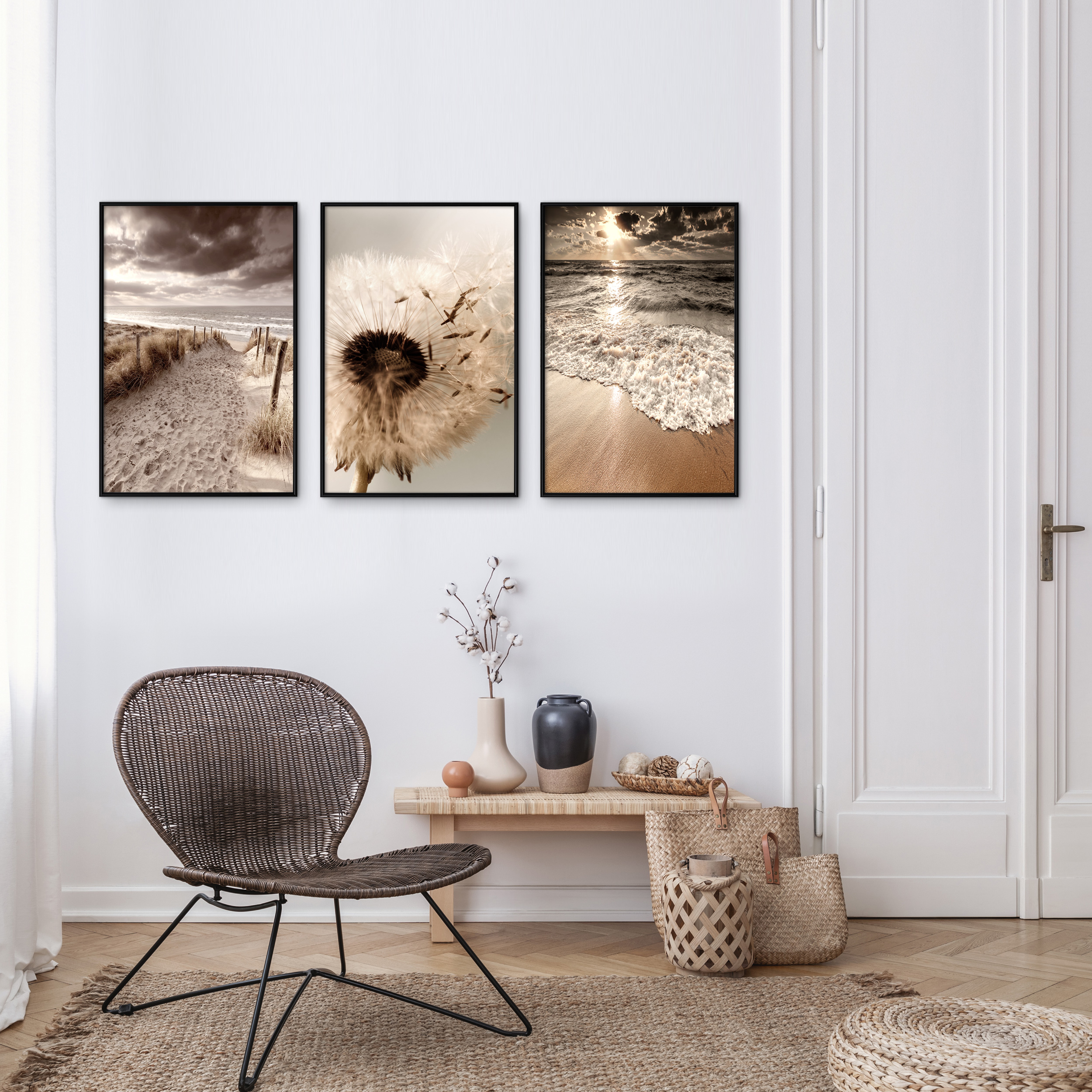 Poster 3er Set RAHMEN Coco Gold metallischen Effekten Wandbild Blumen Kunstdruck