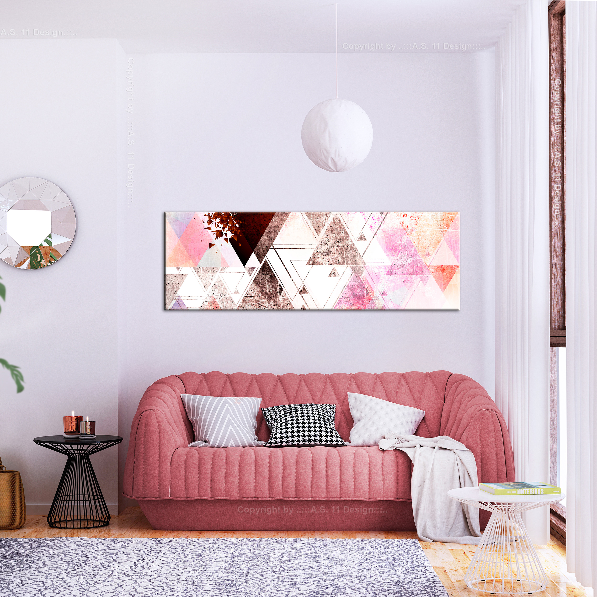 LEINWAND BILDER Geometrisch Textur weiß Rosa moderne WANDBILDER XXL Wohnzimmer