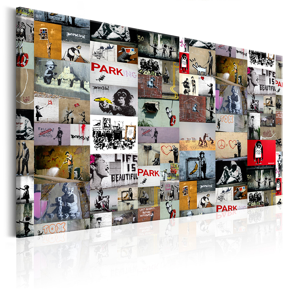 Banksy Panoramaformat Bild auf Leinwand Wandbild Kunstdruck Poster XXL 