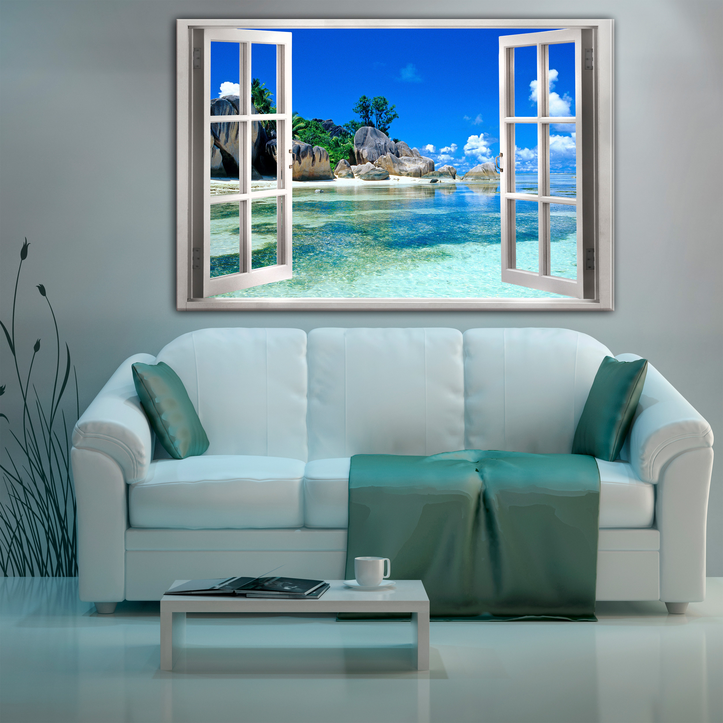 Meer Strand Fensterblick VLIES LEINWAND DEKO BILDER WANDBILDER XXL WOHNZIMMER - Bild 10 von 23