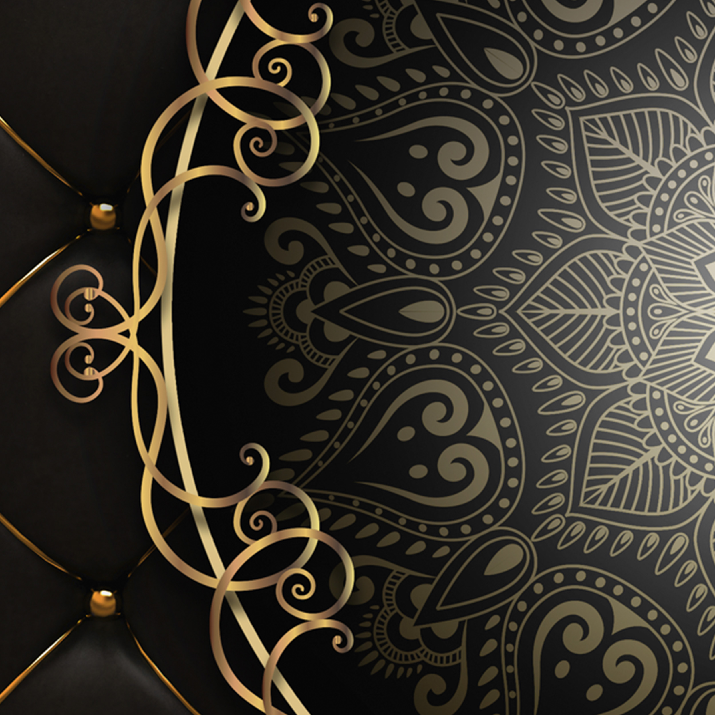 abstrakt leinwand deko bild gold schwarz mandala gesteppt