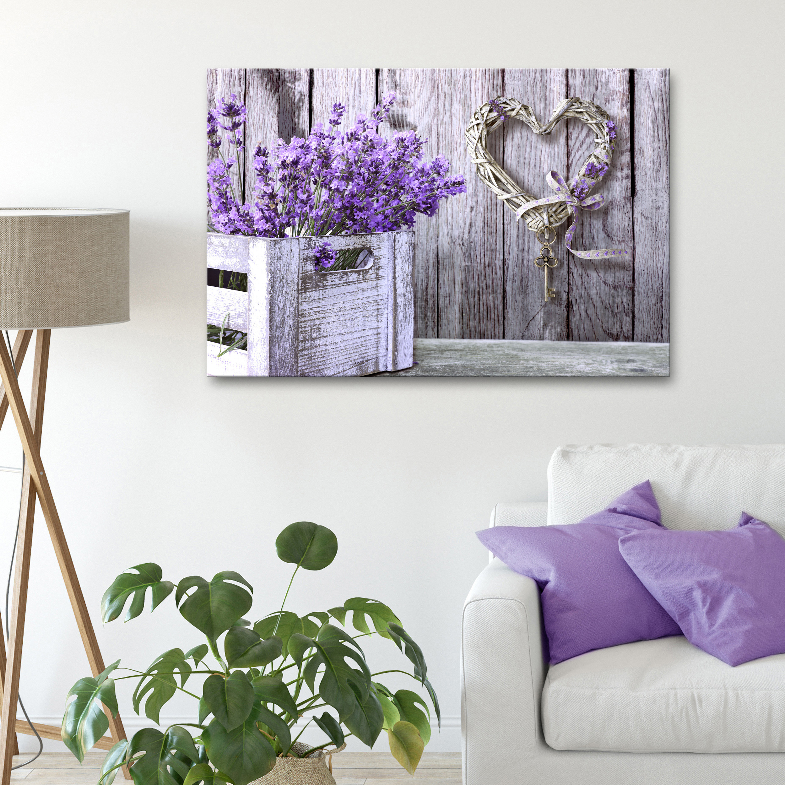 Blumen LEINWAND BILD Home Holz Herz Wandbilder XXL Kunstdruck