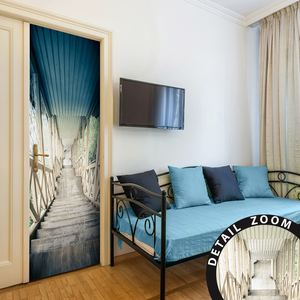 3D Türtapete Retro-Treppe 95x210cm | Selbstklebend & Wasserdicht | DIY Wanddeko