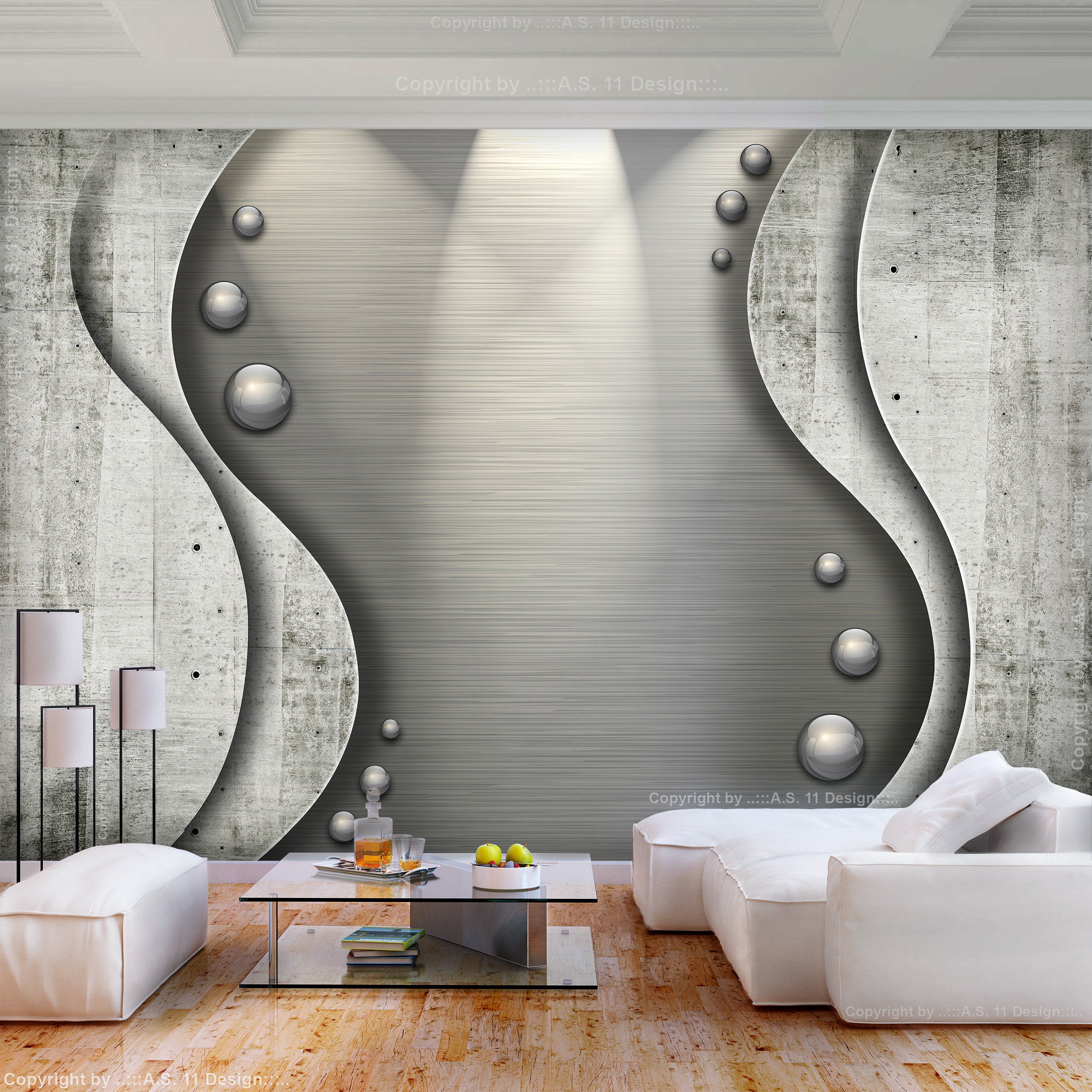 Vlies Leinwand Bilder 3d Abstrakt Kugeln Grau Silber Beton Wandbilder Wohnzimmer