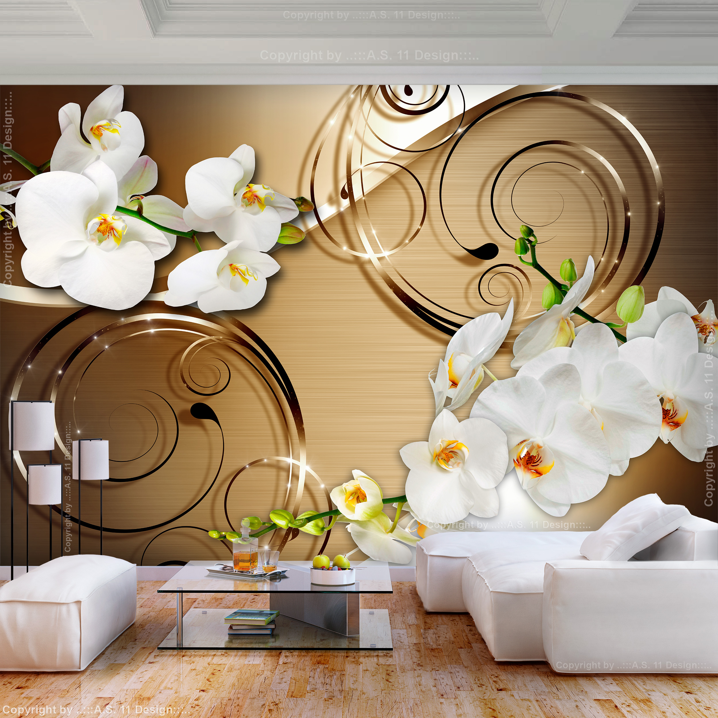 2110V -3D Rosen Blüten Orchidee Perle Kugeln VLIES Fototapete-ABSTRAKT DESIGN- 