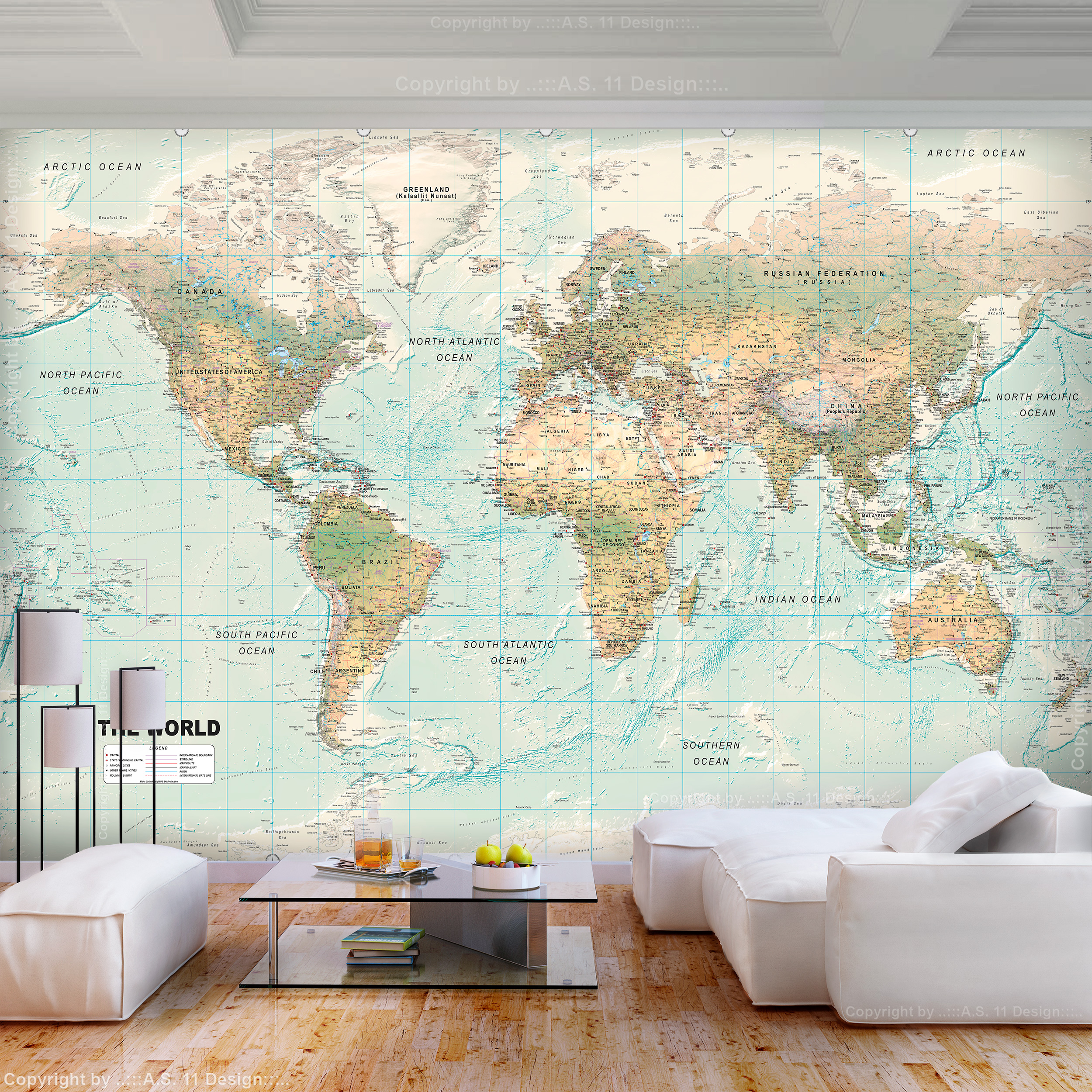 VLIES Fototapete Tapeten Modern Landkarte Welt Silber Kontinent Foto 3FX10953VE 