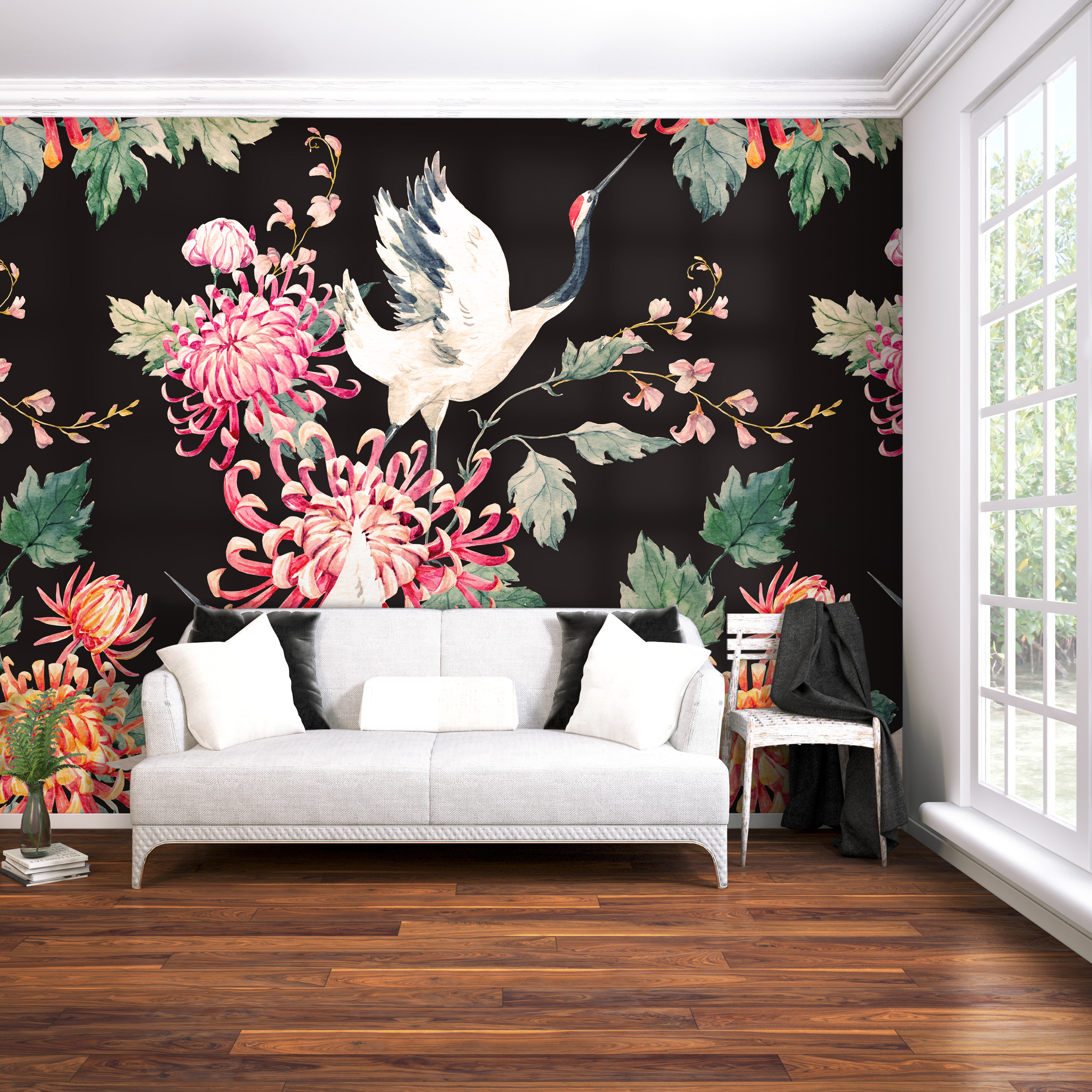 Vlies Fototapeten Wandtapete Wandbilder Retro Schönheit Blumen und Vögel 7237