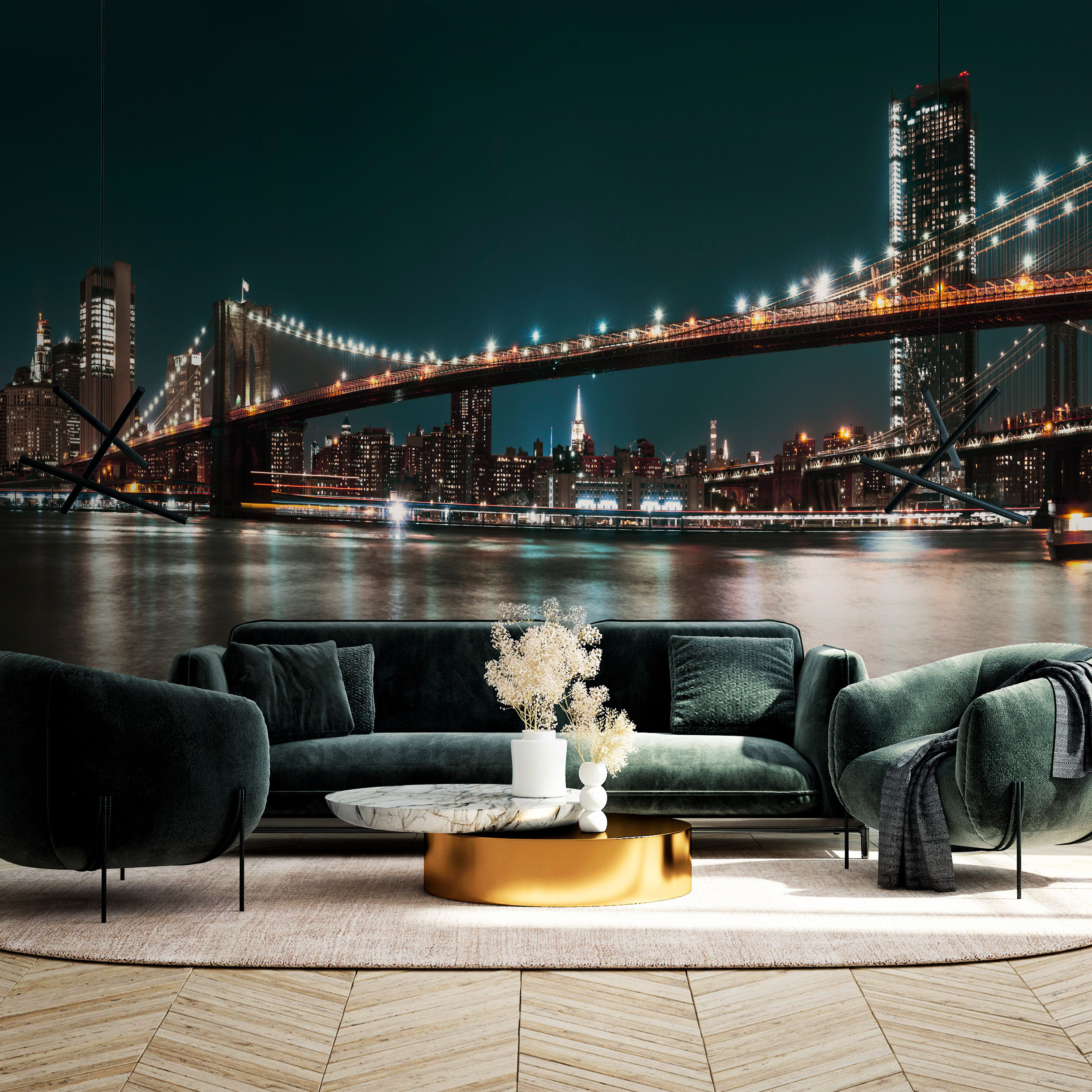 New York Skyline Nacht Grau VLIES FOTOTAPETE 3D WOHNZIMMER TAPETE WANDBILD XXL - Bild 1 von 9