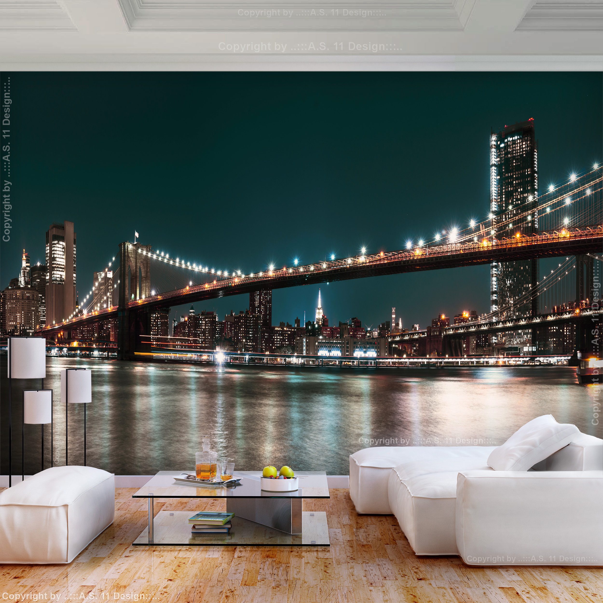 New York Skyline Nacht Grau VLIES FOTOTAPETE 3D WOHNZIMMER TAPETE WANDBILD XXL - Bild 7 von 9