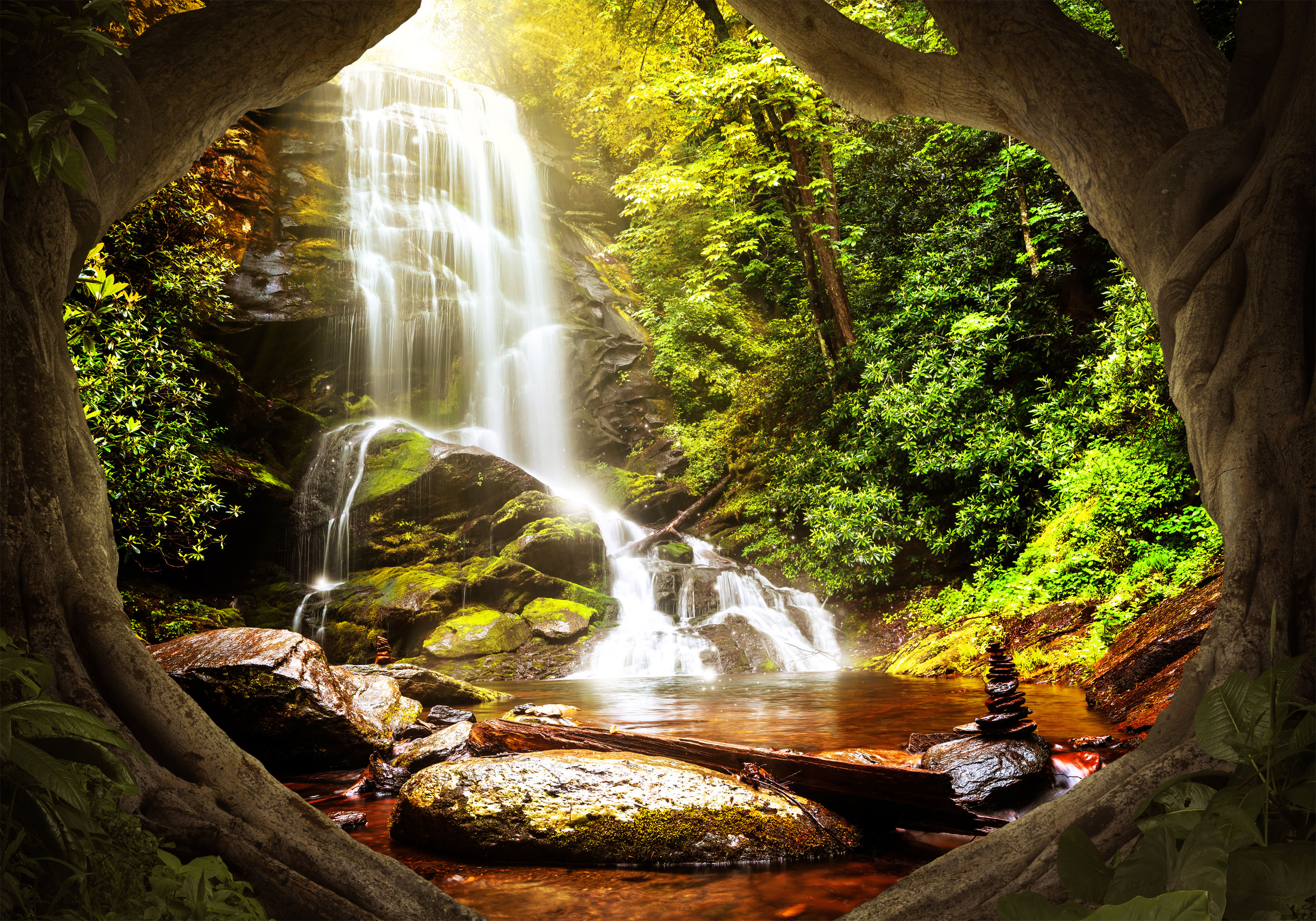 Wasserfall Wald Landschaft VLIES FOTOTAPETE 3D WOHNZIMMER TAPETE WANDBILD XXL - Bild 11 von 12