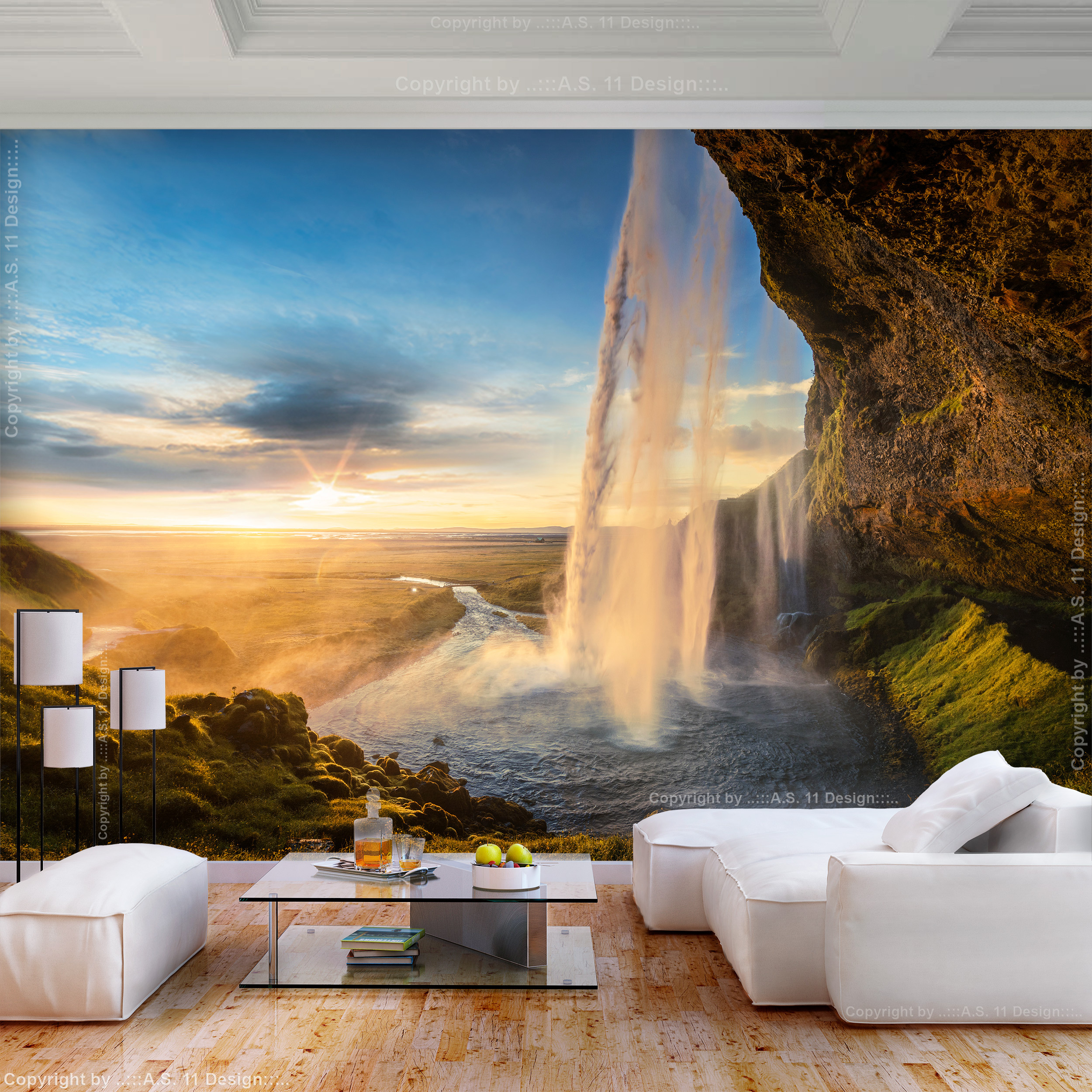 wasserfall natur horizont vlies fototapete 3d wohnzimmer tapete wandbild  xxl | ebay