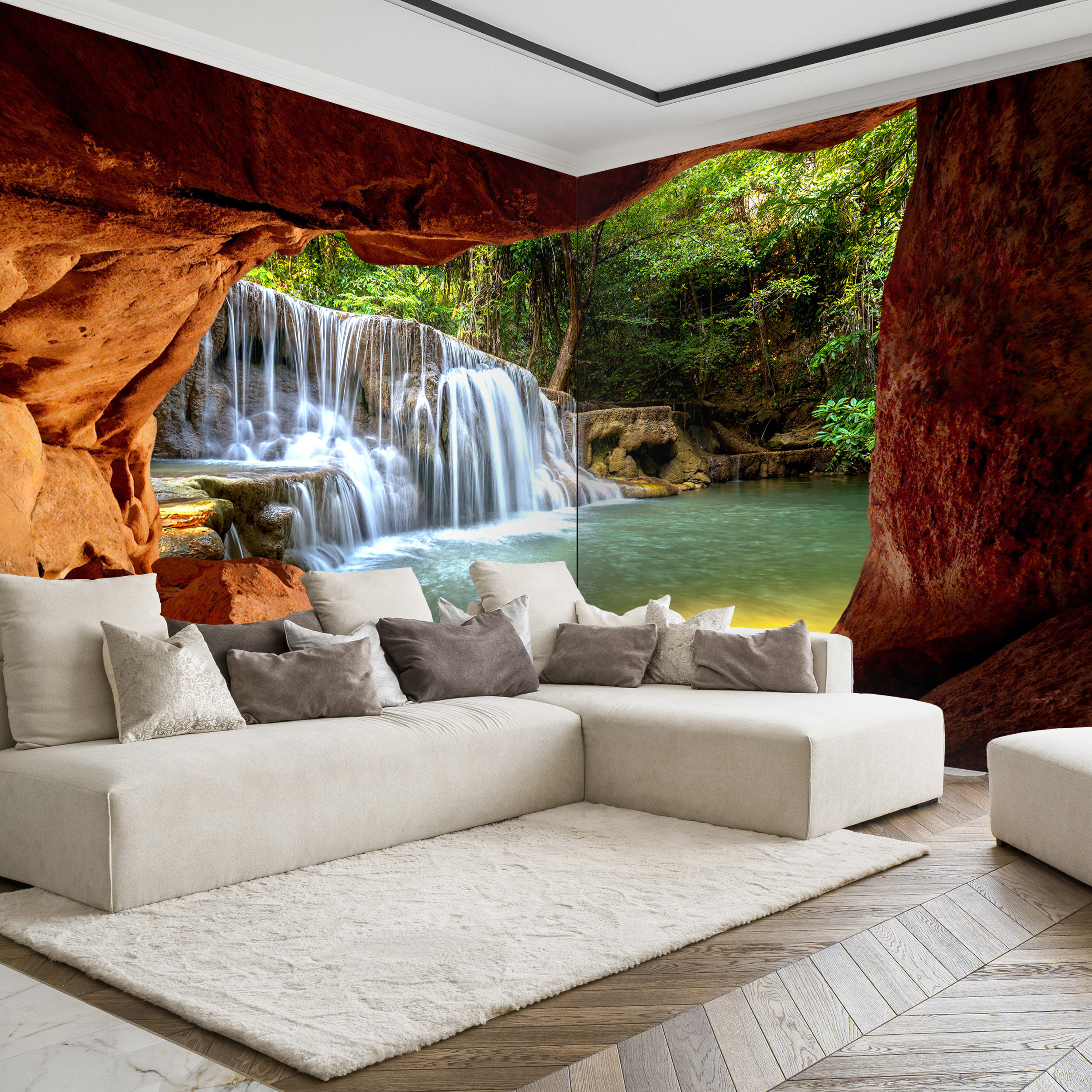VLIESLEINWAND BILDER Wasserfall Wald Natur Kunstdruck groß WANDBILDER Wohnzimmer 