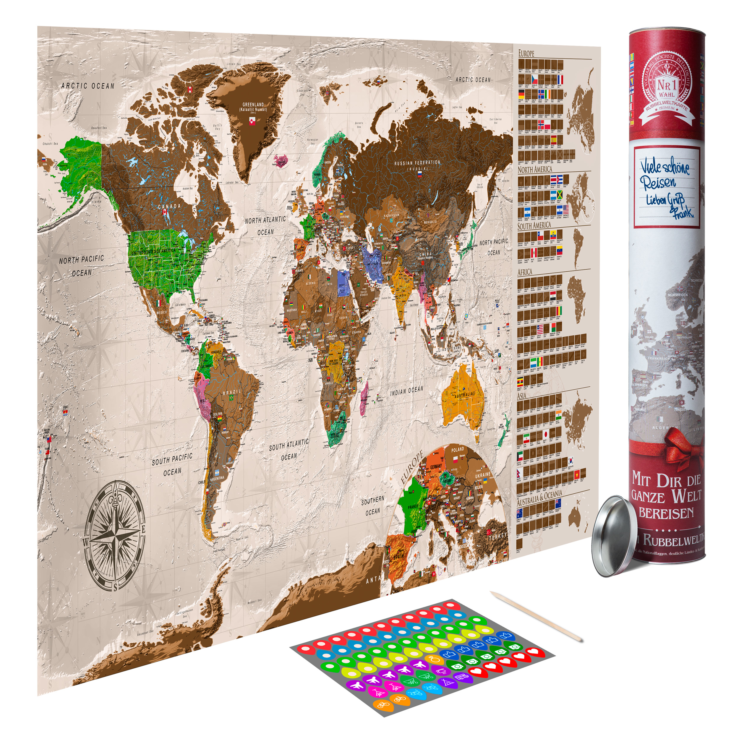 Rubbel Weltkarte zum rubbeln Scratch Off Rubbelposter Poster Landkarte Wandbild