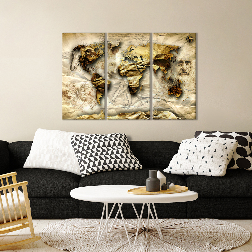 BILDER WELTKARTE PINNWAND Holzfaserplatte retro braun Leinwand