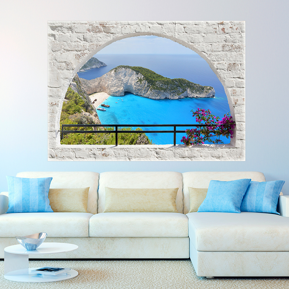 Sea beach forest window view illusion wallpaper xxl eBay photo poster | mural 3D wall